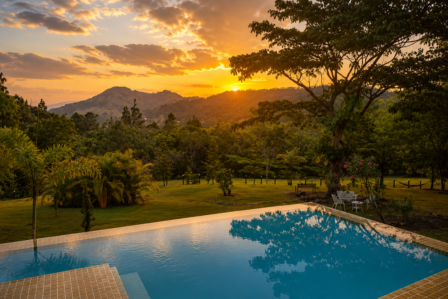 Villa del Pino al amanecer entre las montañas de Jarabacoa